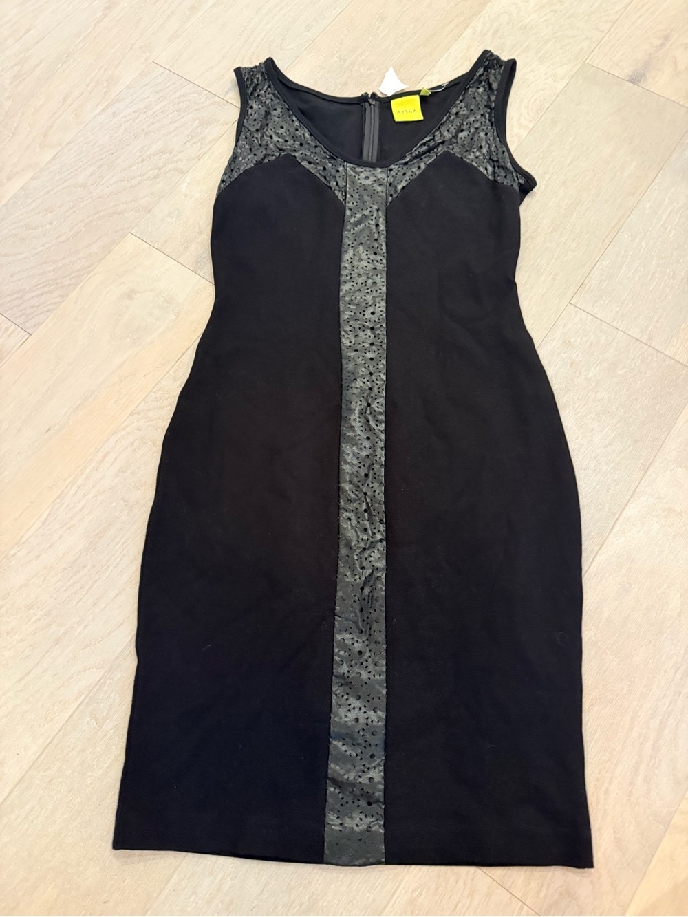 NWT Aysha Black Sleeveless Sheath Dress with Textured Panel
